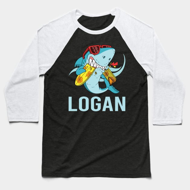 Funny Shark - Logan Name Baseball T-Shirt by songuk